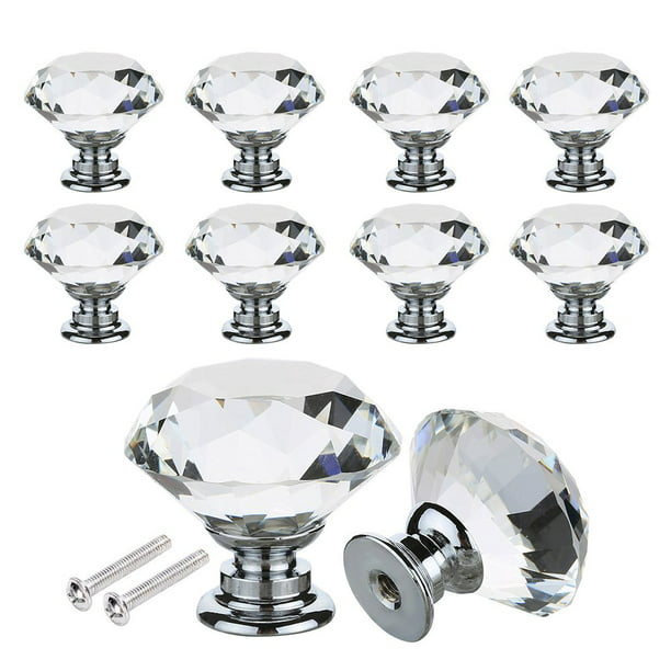 Crystal Glass Cabinet Knobs 30mm Diamond Drawer Dresser Wardrobe Pulls Handles